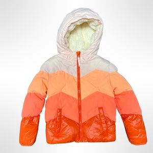 CAT&JACK | COLORBLOCK CHEVRON PUFFER JACKET | NEON PINK/ORANGE | GIRLS | SIZE XS